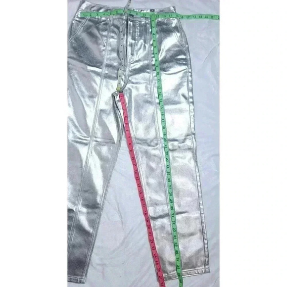 Mint Velvet Luxury‎ Metallic Silver High Rise Leather Pants Size 10R - Picture 10 of 11